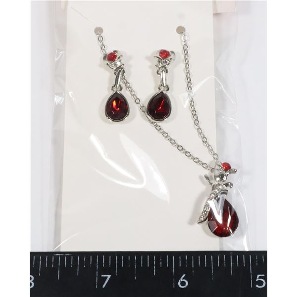 NEW SILVER TONE ROSE DESIGN RHINESTONE DROP