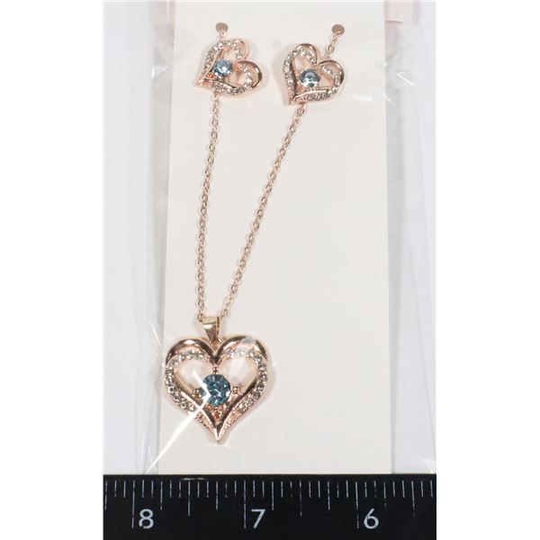 NEW ROSE GOLD TONE RHINESTONE HEART STUD EARRING