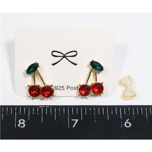 NEW CHERRY RHINESTONE EARRINGS POST MARKED 926