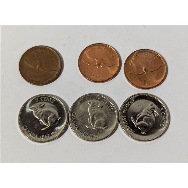 1867-1967 CANADA CENTENNIAL 5c & 1c COINS