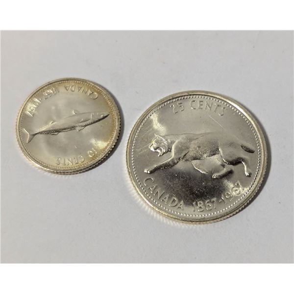 1867-1967 SILVER CANADA CENTENNIAL 25c & 10c