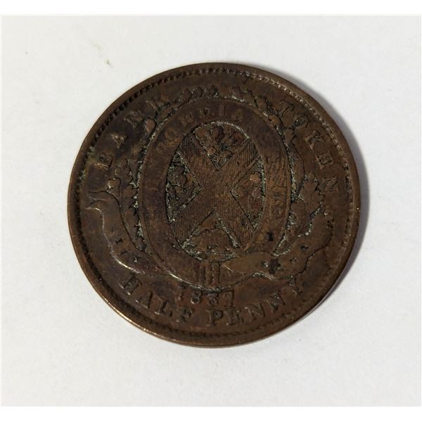 1837 PROVINCE OF LOWER CANADA UN SOU 1/2 PENNY