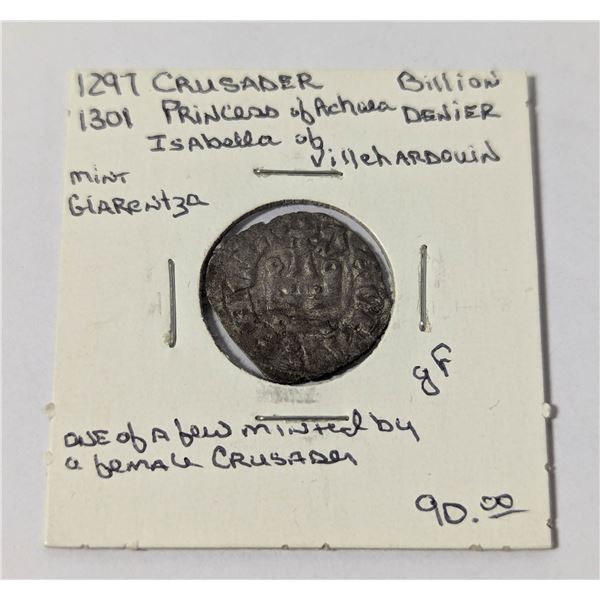 1297-1301AD CRUSADER DENIER COIN WITH CROSS