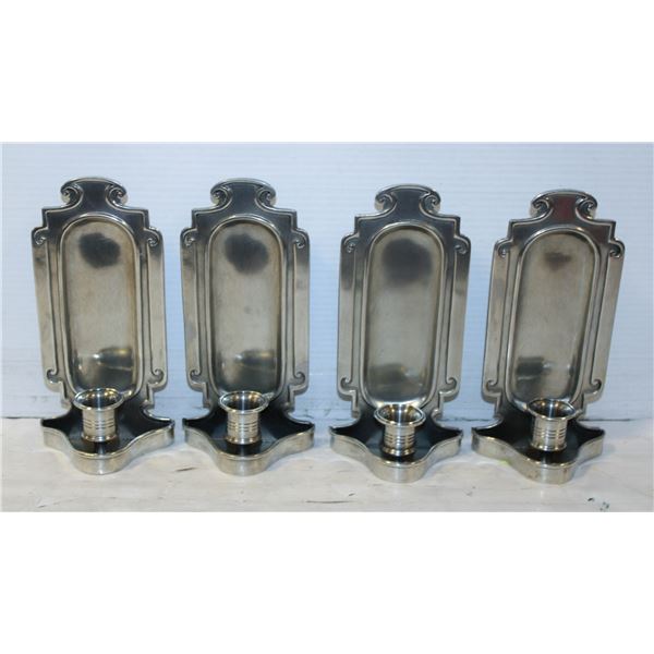 4 WALL HANGING CANDLE HOLDERS IN PEWTER - NEW