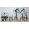 Image 1 : BOX OF PEWTER WARE + FAUX FLOWERS
