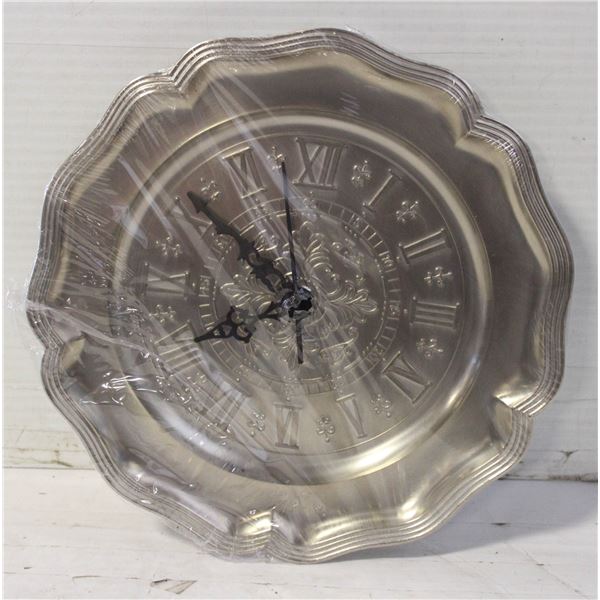 NEW ROUND WALL CLOCK PEWTER - 9"