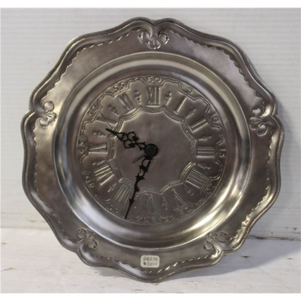 NEW ROUND WALL CLOCK PEWTER - 10.5"