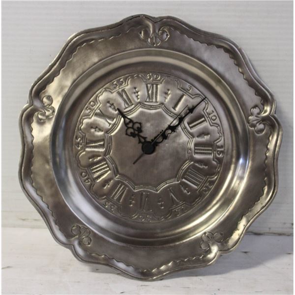 NEW ROUND WALL CLOCK PEWTER - 10.5"