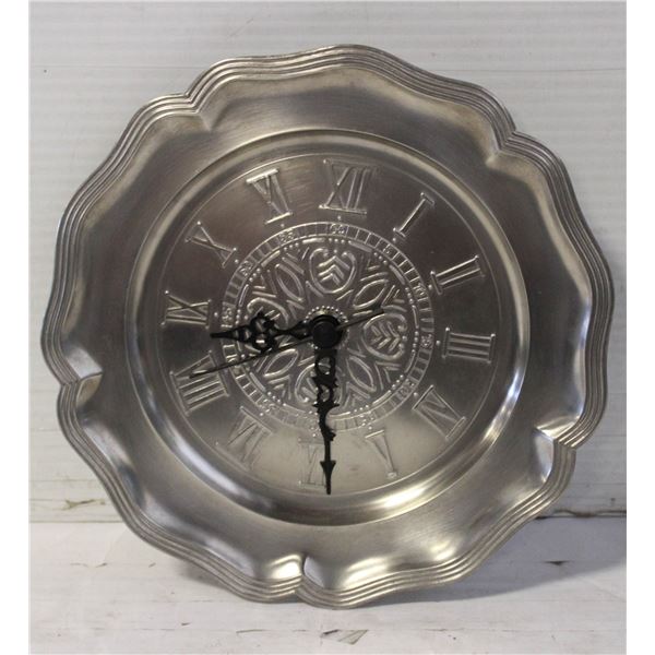 NEW ROUND WALL CLOCK PEWTER - 9"