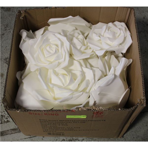 BOX OF WHITE FAUX ROSE LIGHT WEIGHT WALL