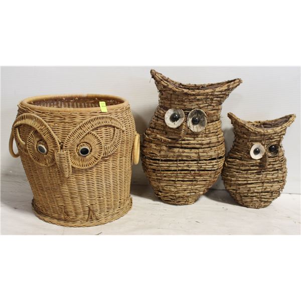 OWL THEMED PLANTERS/BASKETS WICKER