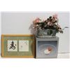 Image 1 : FAUX POTTED FLOWERS,SILVER PLATED FRUIT