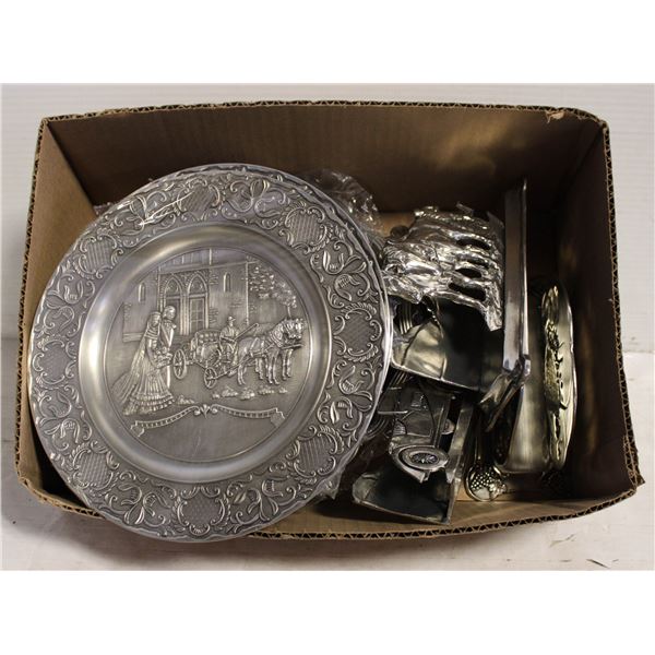 NEW PEWTER DECOR PLATES & NAPKIN HOLDERS