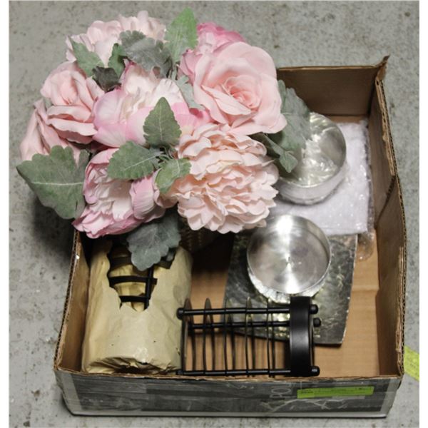FLAT W/ASSORTED DECOR, CANDLES HOLDERS ETC