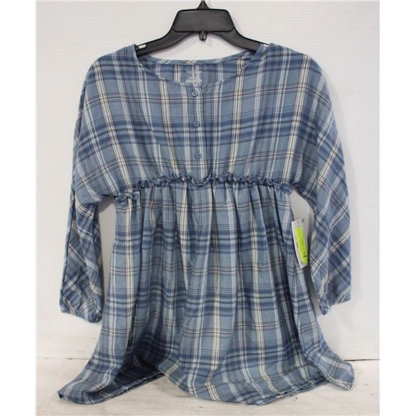 NEW GEORGE MINI RUCHED PLAID LONG SLEEVE DRESS