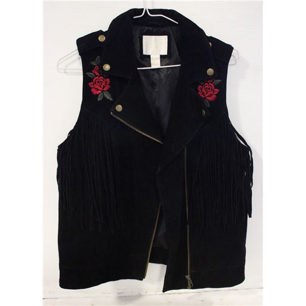 LADIES SUEDED BLACK FRINGE VEST WITH