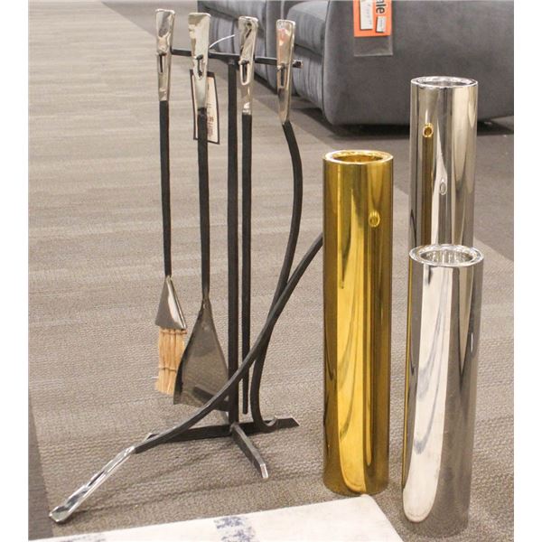 SHOW ROOM FIRE TOOL SET AND METALLIC CANDLE