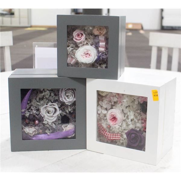 LOT OF 3 ASSORTED FLORAL SHADOW BOXES