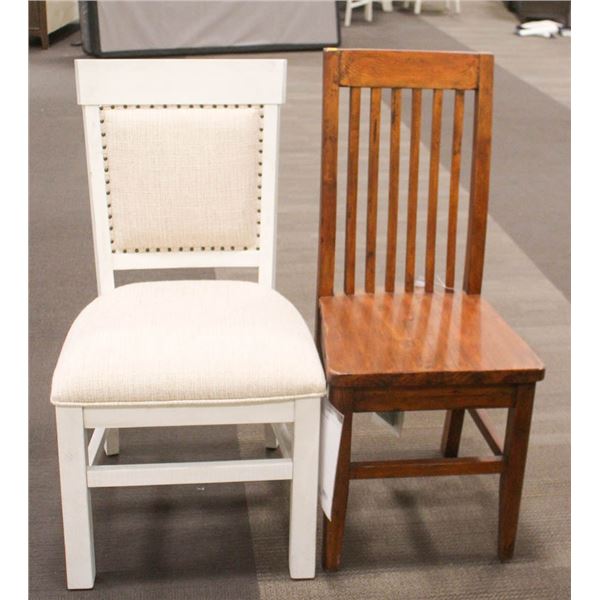 LOT OF 2- MISC DINING CHAIRS (WHITE/ WOOD)