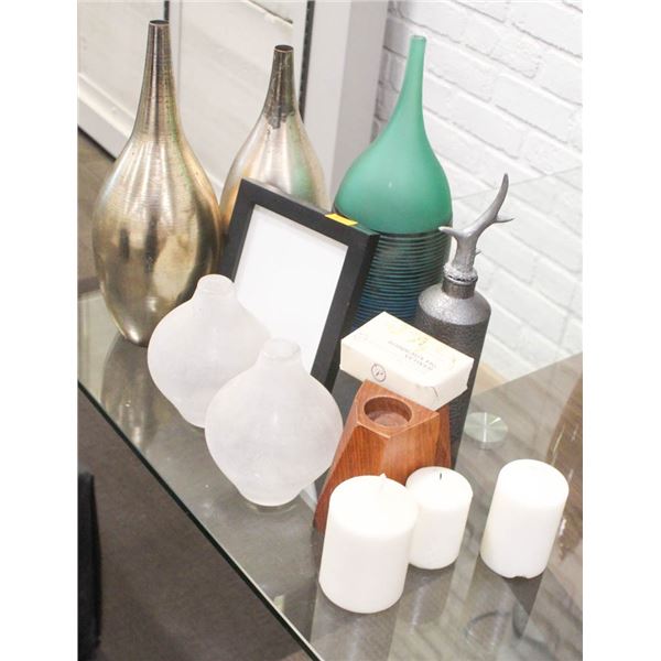 SHOW ROOM LOT OF HOME DECOR; VASES/ CANDLE HOLDER/