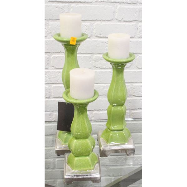 SHOW ROOM 3PC GREEN DECORATIVE CANDLE SET
