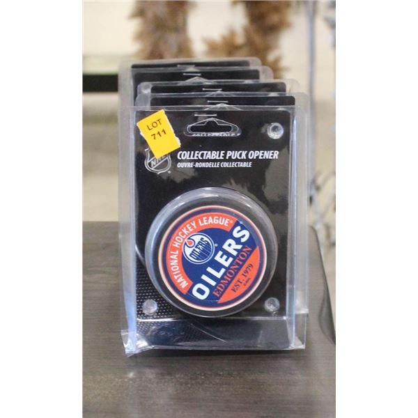 LOT OF 5- OILERS COLLECTIBLE PUCK BOTTLE OPENERS