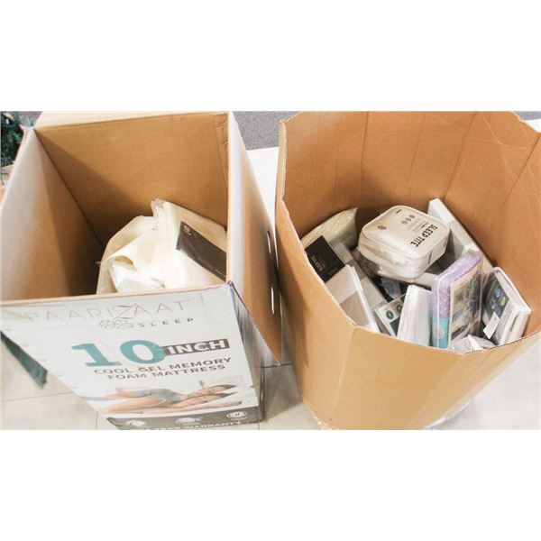 LOT OF 2 LARGE BOXES OF NEW ASSORTED BEDDING &