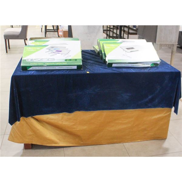 LOT OF 8- ASSORTED ERGONOMIC LAPTOP DESKS & TABLE