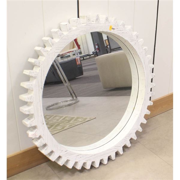WHITE WASHED WOODEN FRAMED GEAR MIRROR