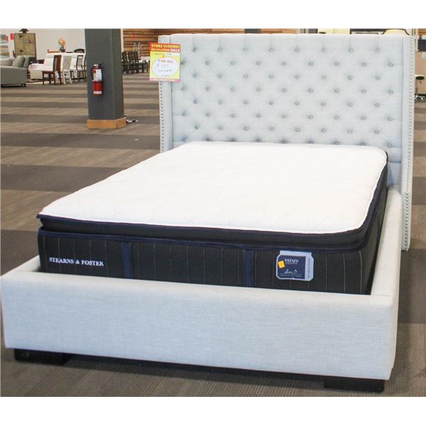 FLOOR MODEL GREY UPHOLSTERED & STUDDED