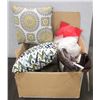 Image 1 : BOX OF ASSORTED FLOOR MODEL BEDDING/ PILLOWS/ ETC