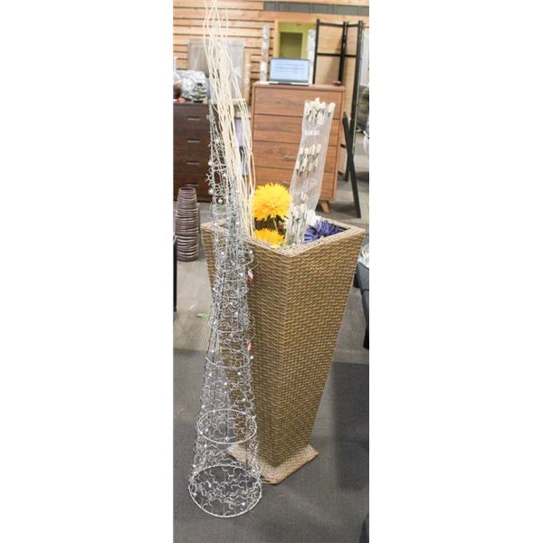 LOT OF ASSORTED FLOOR DECOR, PLANTER & FAUX DECOR-