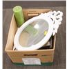 Image 1 : BOX OF ASSORTED SHOWROOM DECOR; MIRROR/ CANDLES,