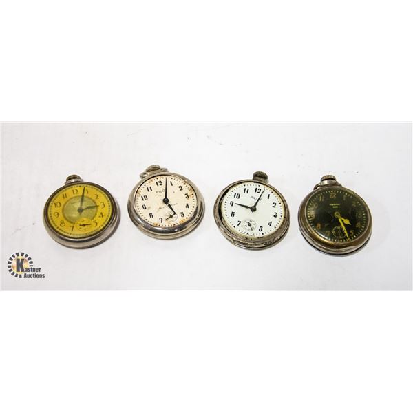 4 OLD POCKET WATCHES UNSURE OF STATUS