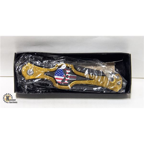 8" PUNISHER BLUE FOLDING KNIFE