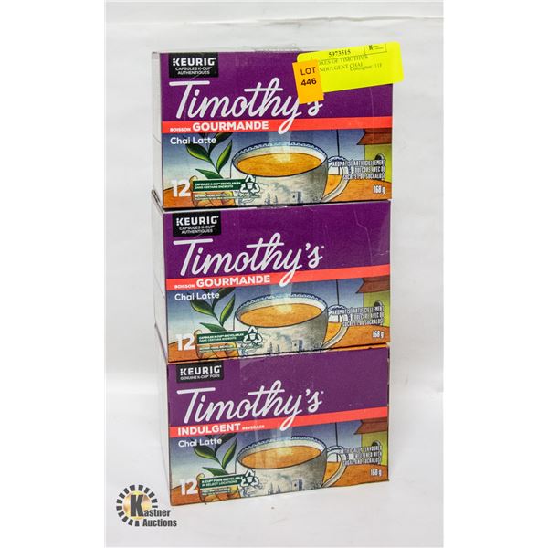 3 NEW BOXES OF TIMOTHY'S KEURIG INDULGENT CHAI