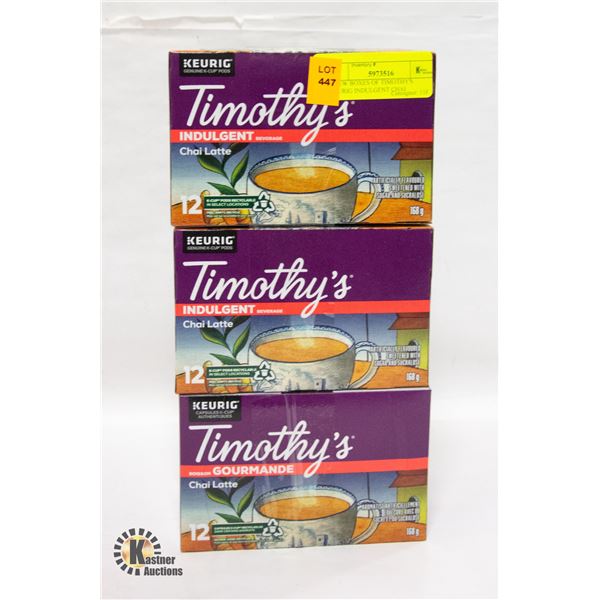 3 NEW BOXES OF TIMOTHY'S KEURIG INDULGENT CHAI