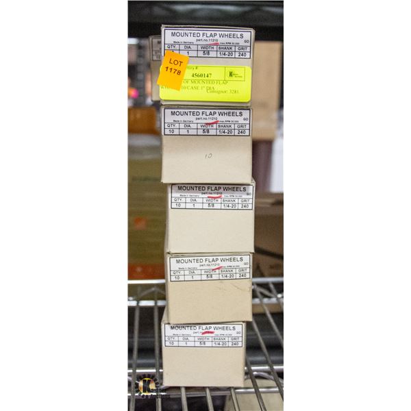 10 BOXES OF MOUNTED FLAP WHEELS 10/CASE 1" DIA