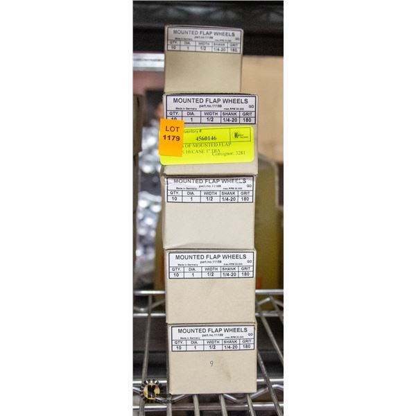 9 BOXES OF MOUNTED FLAP WHEELS 10/CASE 1" DIA