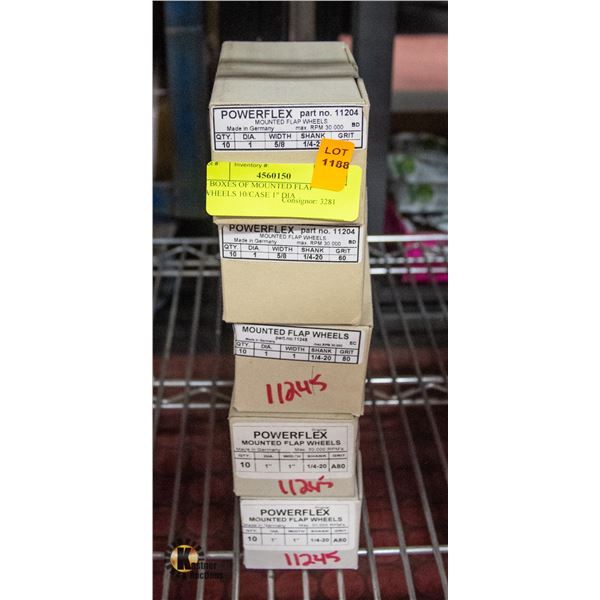 5 BOXES OF MOUNTED FLAP WHEELS 10/CASE 1" DIA