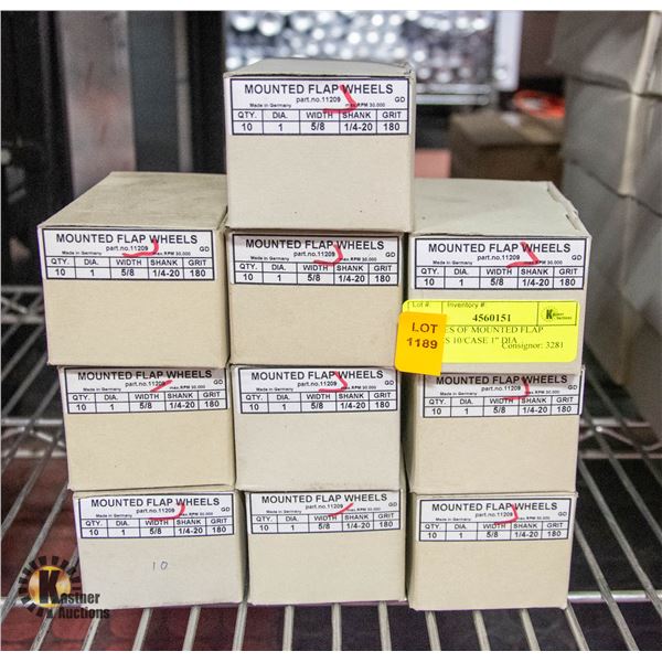 10 BOXES OF MOUNTED FLAP WHEELS 10/CASE 1" DIA