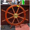 Image 1 : MARITIME STYLE WOOD SHIPS WHEEL WITH BRASS CENTER