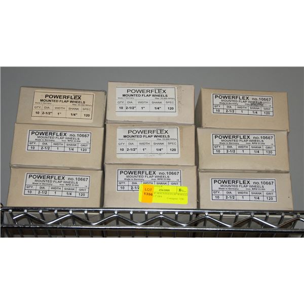9 CASES OF MOUNTED FLAP WHEELS 10/CASE 2.5" DIA