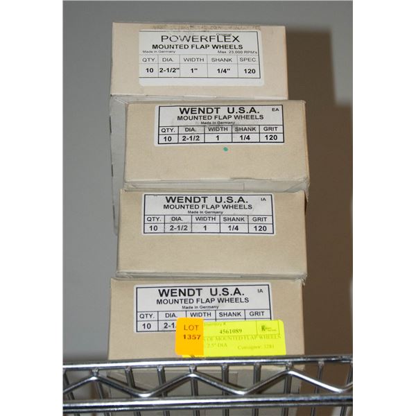3 CASES OF MOUNTED FLAP WHEELS 10/CASE 2.5" DIA