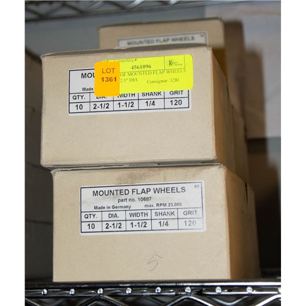 5 CASES OF MOUNTED FLAP WHEELS 10/CASE 2.5" DIA