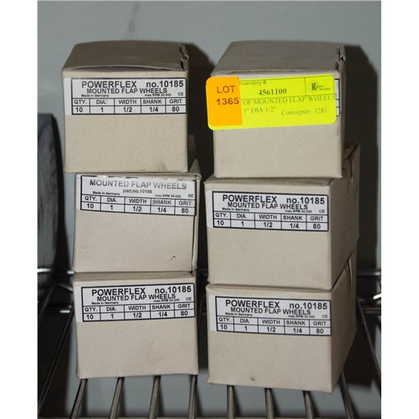 6 CASES OF MOUNTED FLAP WHEELS 10/CASE 1" DIA 1/2"