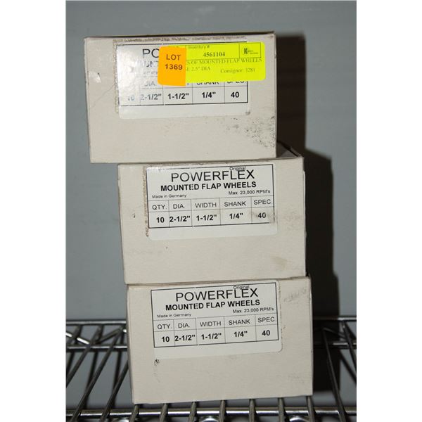 3 CASES OF MOUNTED FLAP WHEELS 10/CASE 2.5" DIA