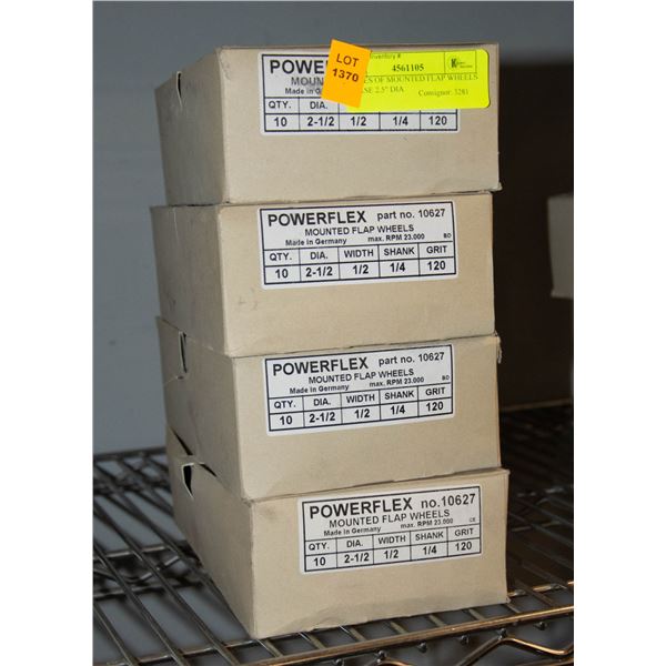 4 CASES OF MOUNTED FLAP WHEELS 10/CASE 2.5" DIA
