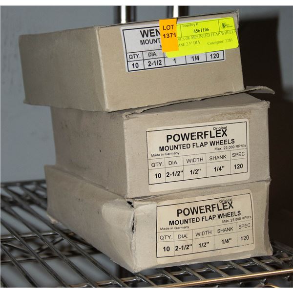 3 CASES OF MOUNTED FLAP WHEELS 10/CASE 2.5" DIA