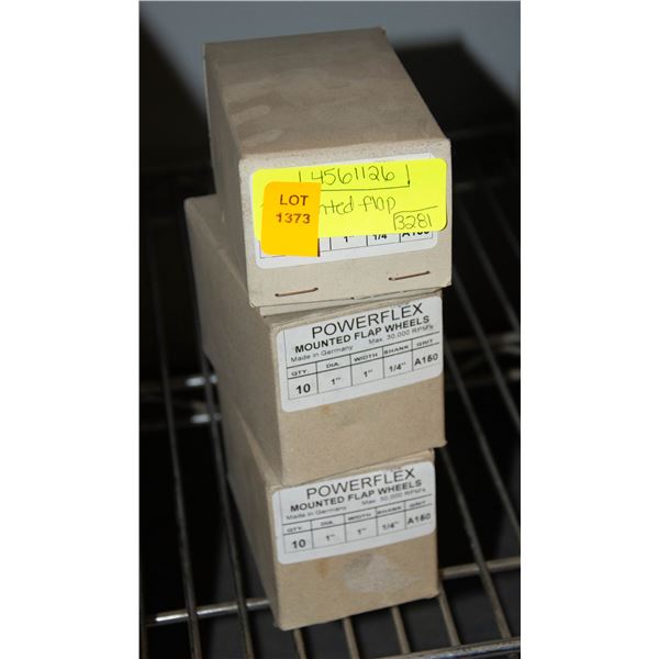 3 CASES MOUNTED FLAP WHEELS 10/CASE 1" DIA 1" WID